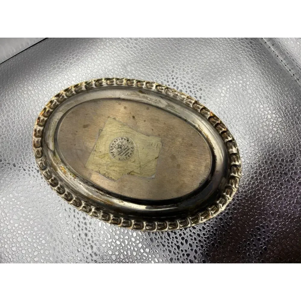 Dainty Silverplated Oval Dish with etched flowers International Silver Co.